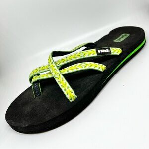 Teva Black and Green Flip Flops Strappy Sandals Shoes Size Women’s 9